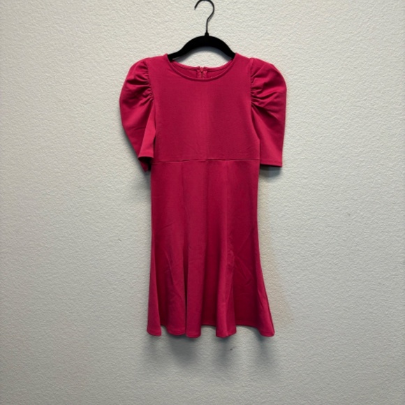 KIDPIK SHORT SLEEVE PUFF SLEEVE KNIT SKATER DRESS IN PINK - Picture 3 of 8